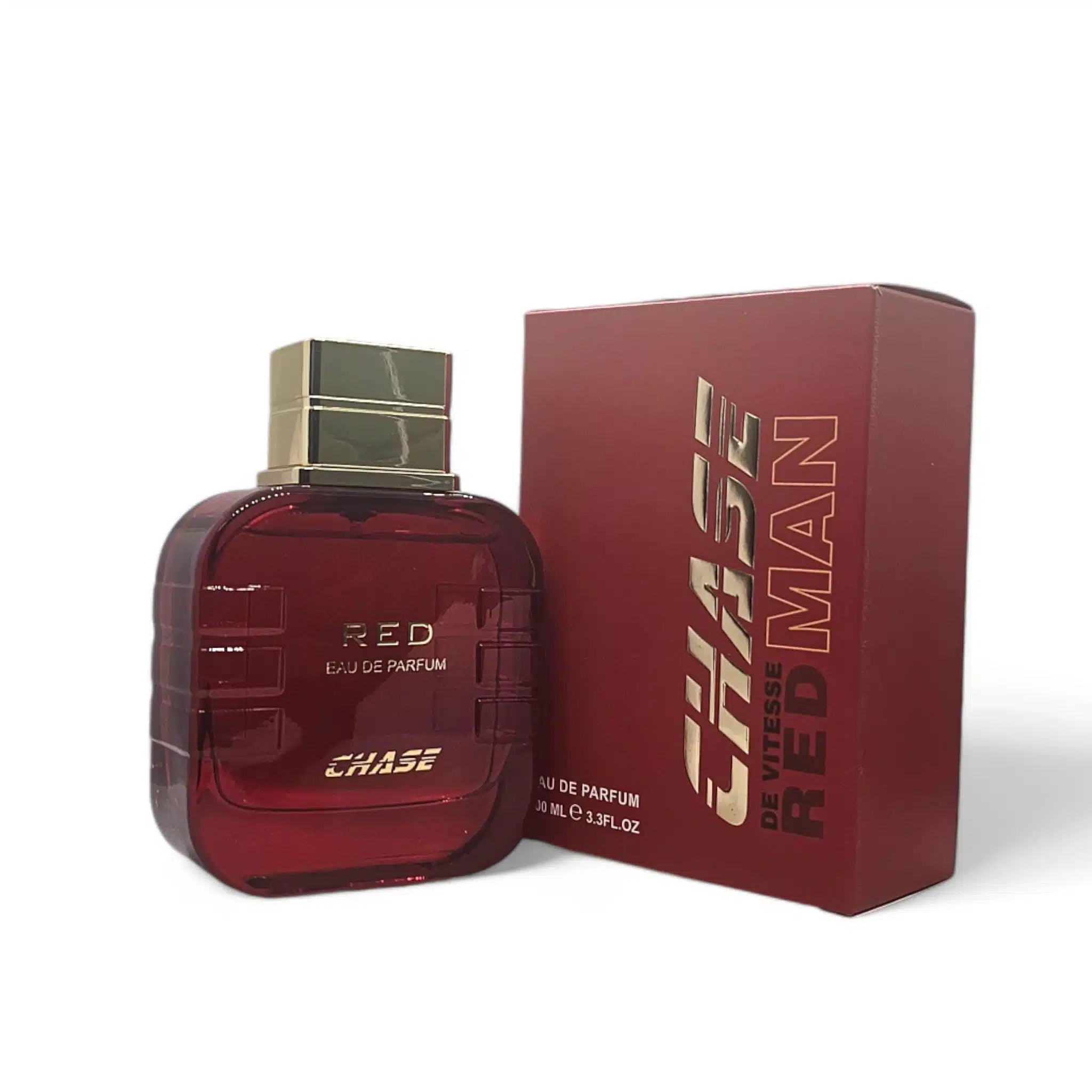 Chase Red 100ml Eau de Parfum by Vitesse Parfums perfume bottle close up