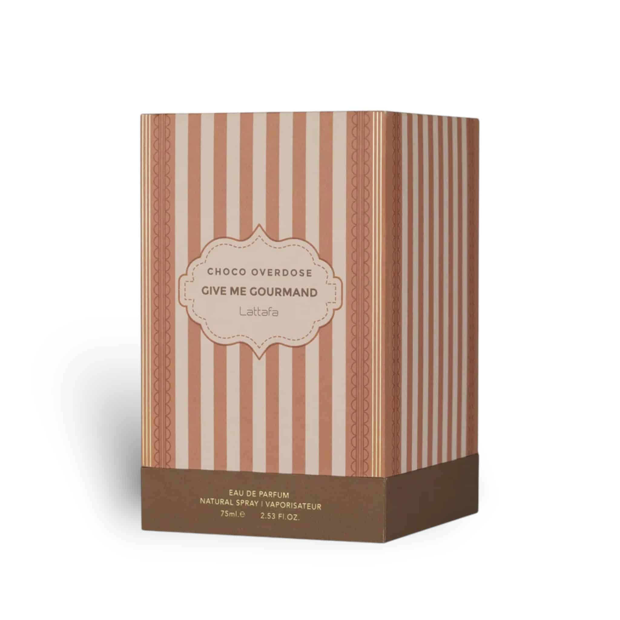Choco Overdose (Give Me Gourmand) 75ml Eau de Parfum by Lattafa fragrance packaging front view