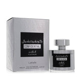 Confidential Platinum 100ml Eau de Parfum by Lattafa bottle and box