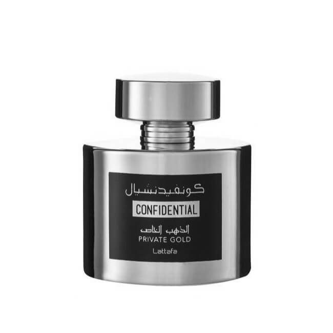 Confidential Platinum 100ml Eau de Parfum by Lattafa fragrance packaging front view