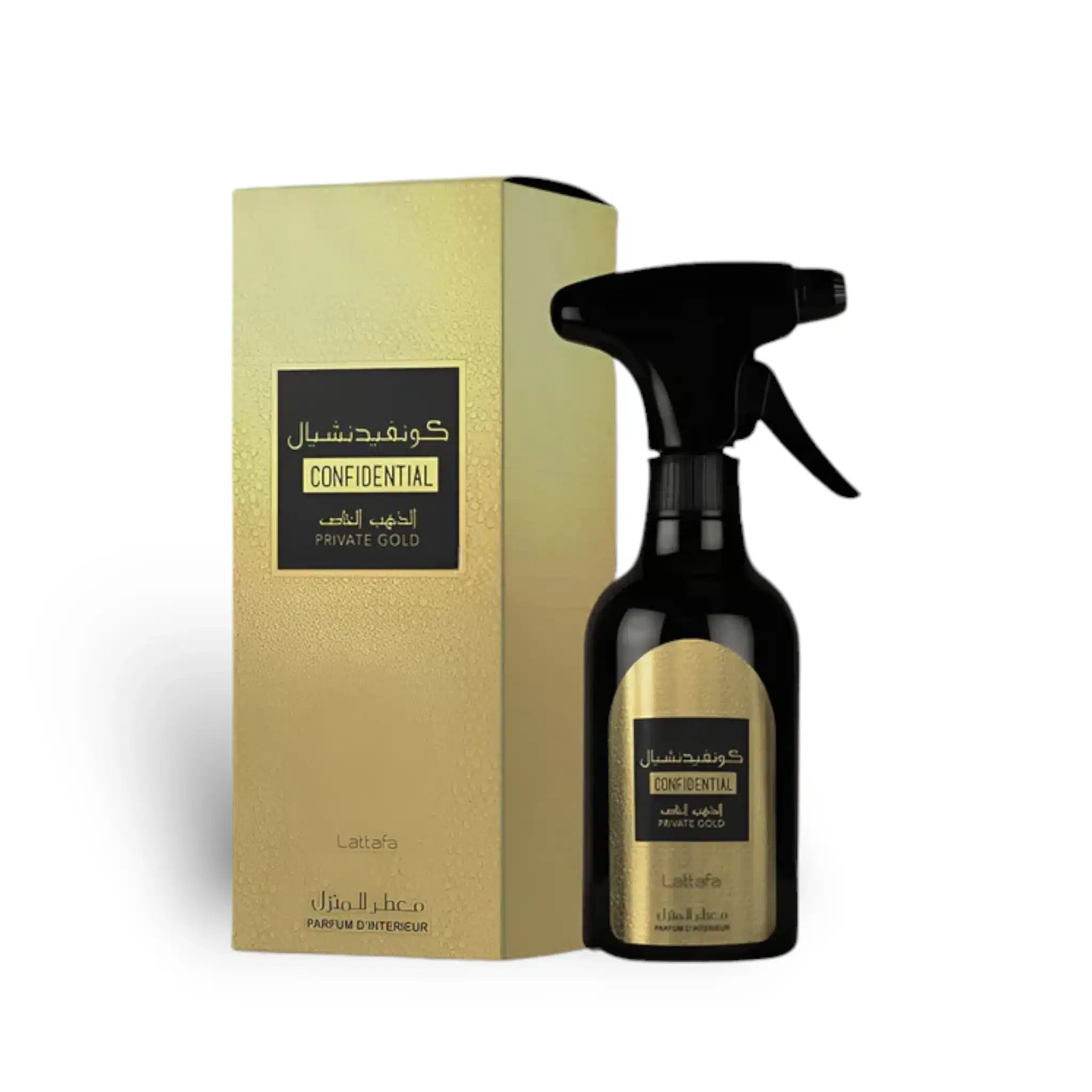 Confidential Private Gold Room Spray 450ml Air Freshener by Lattafa air freshener bottle