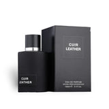Cuir Leather 100ml Eau de Parfum by Fragrance World bottle and box