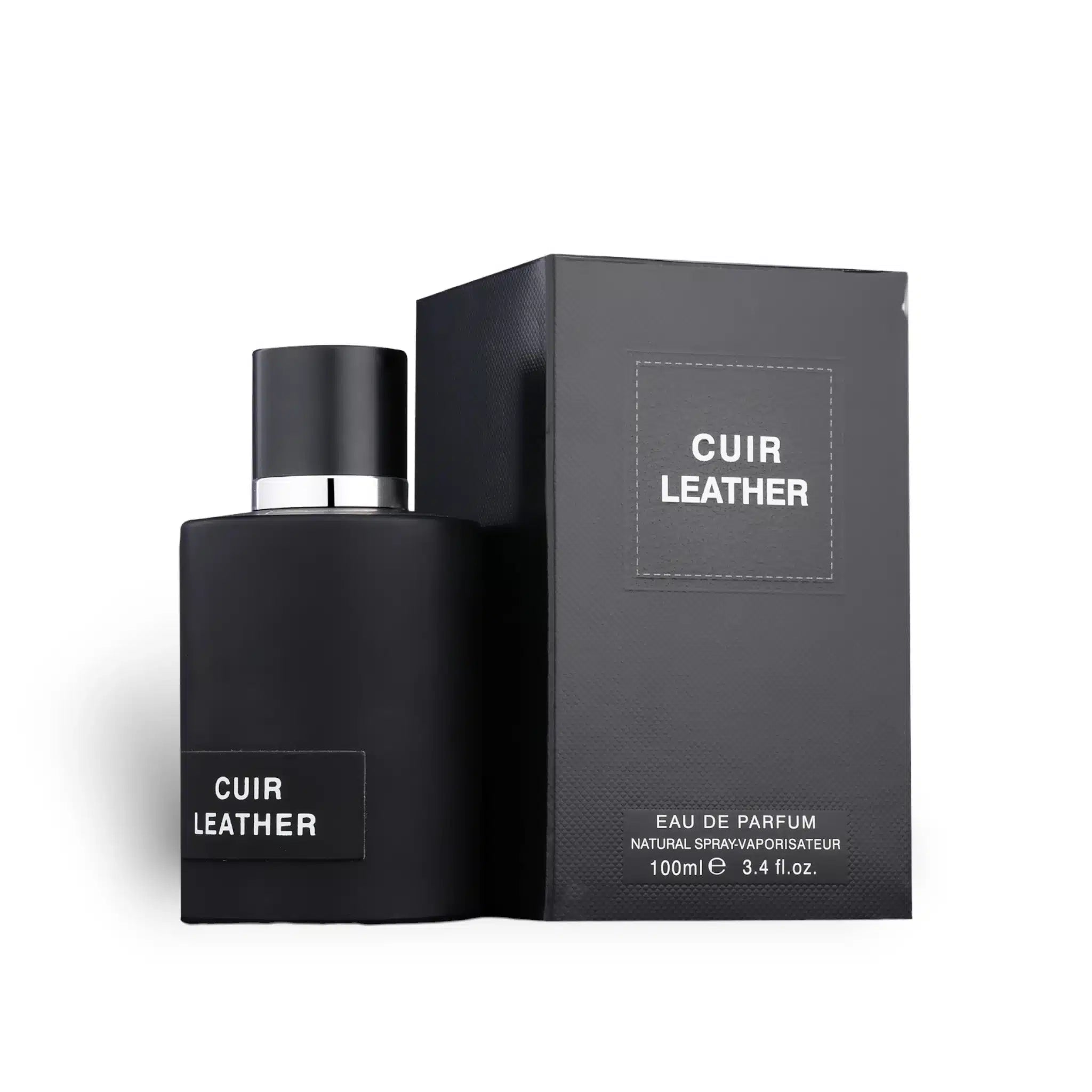 Cuir Leather 100ml Eau de Parfum by Fragrance World bottle and box