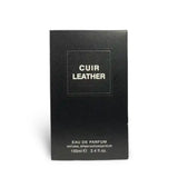 Cuir Leather 100ml Eau de Parfum by Fragrance World perfume bottle close up
