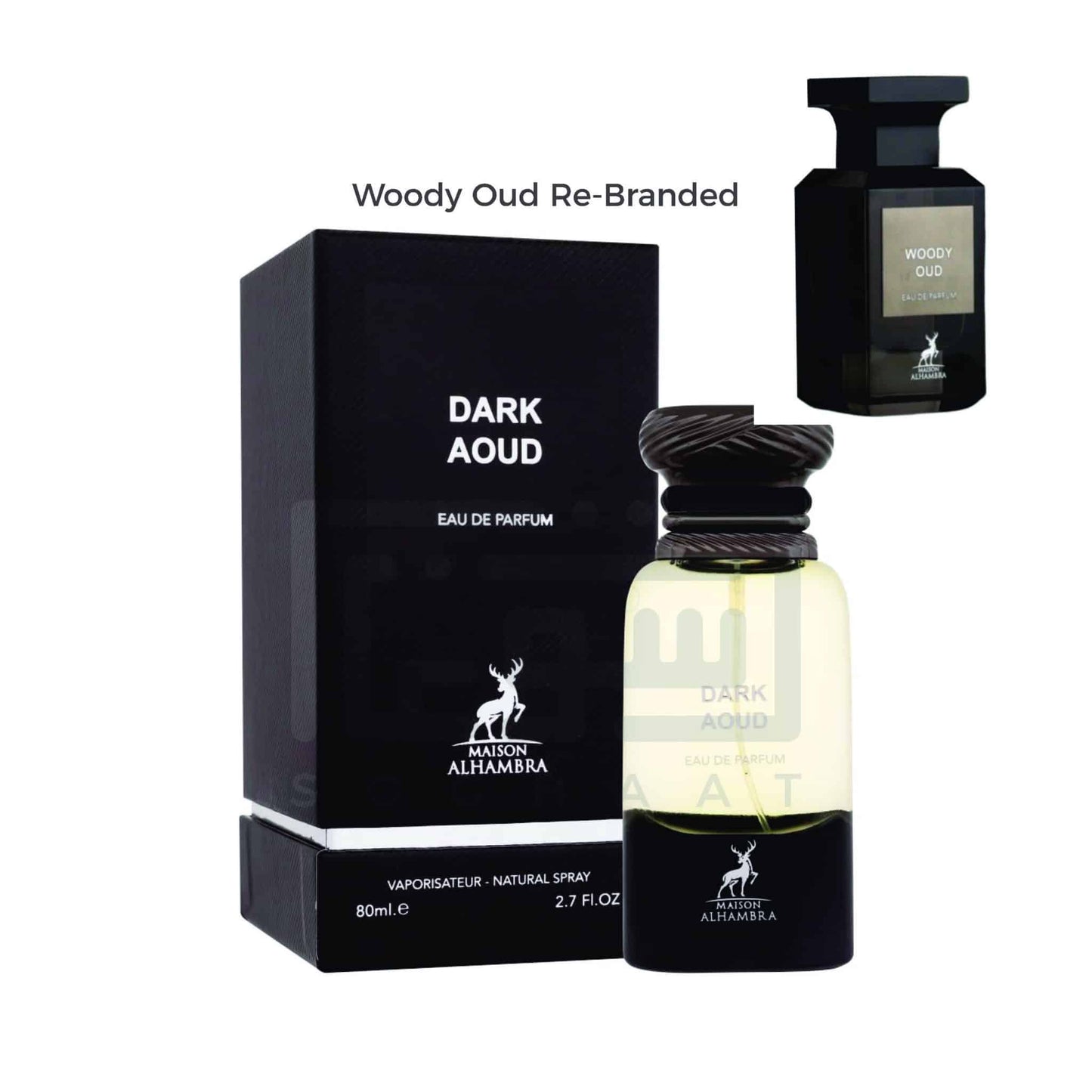 Dark Aoud (Woody Oud) 80ml Eau de Parfum by Maison Alhambra perfume bottle close up