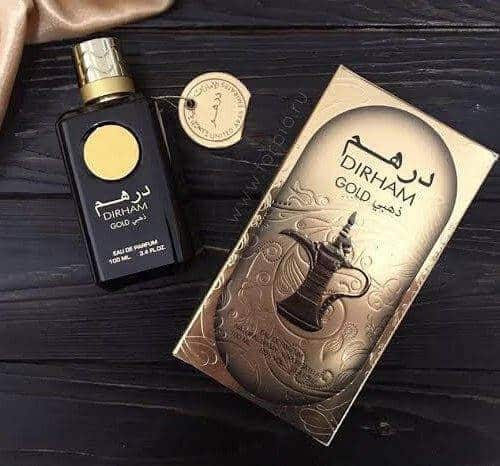 Dirham Gold 100ml Eau de Parfum by Ard Al Zaafaran fragrance packaging front view