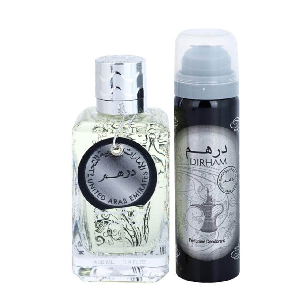 Dirham Silver with 100ml Body Spray by Ard Al Zaafaran deodorant spray front view