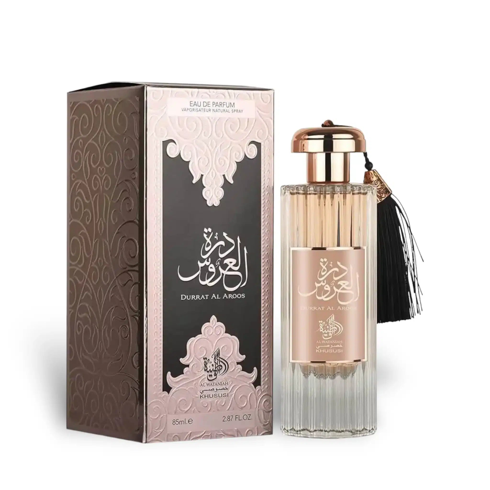 Durrat Al Aroos 85ml Eau de Parfum by Al Wataniah perfume bottle close up