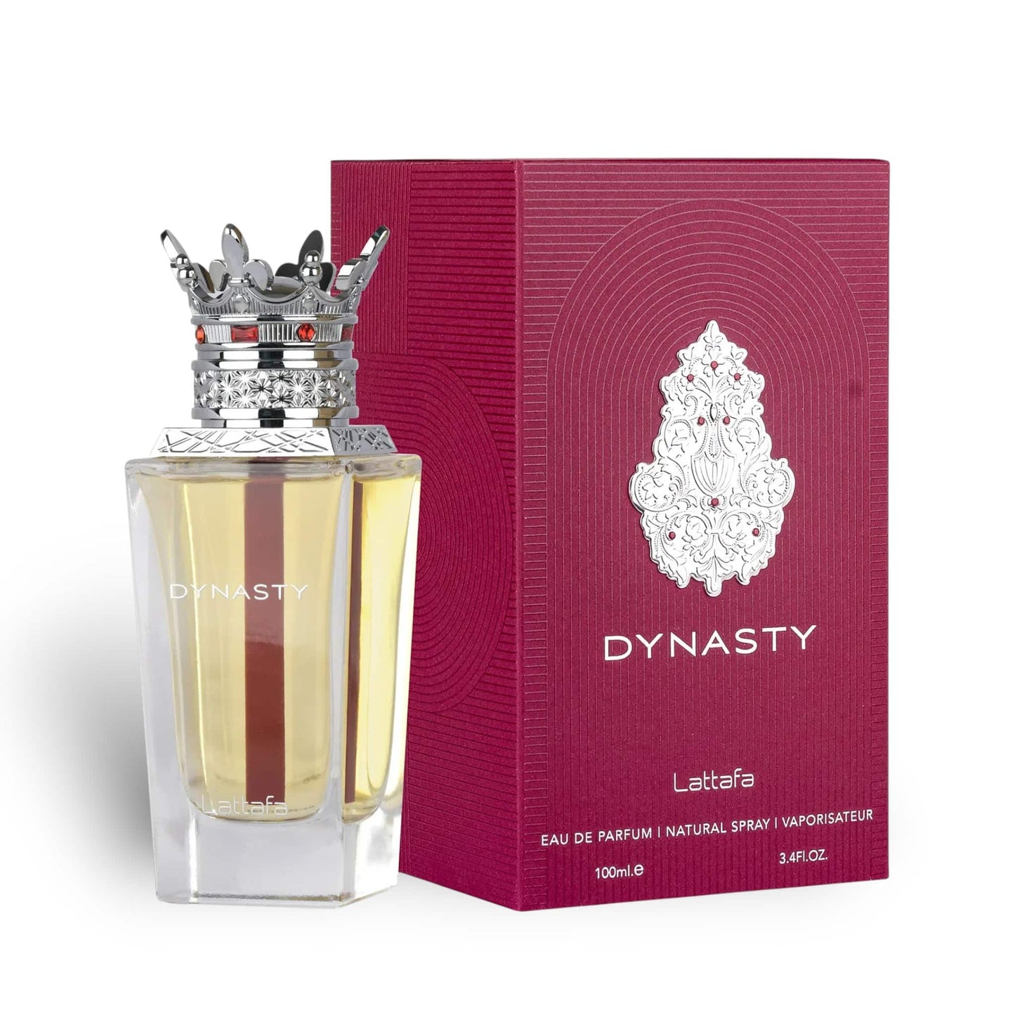 Dynasty 100ml Eau de Parfum by Lattafa bottle and box