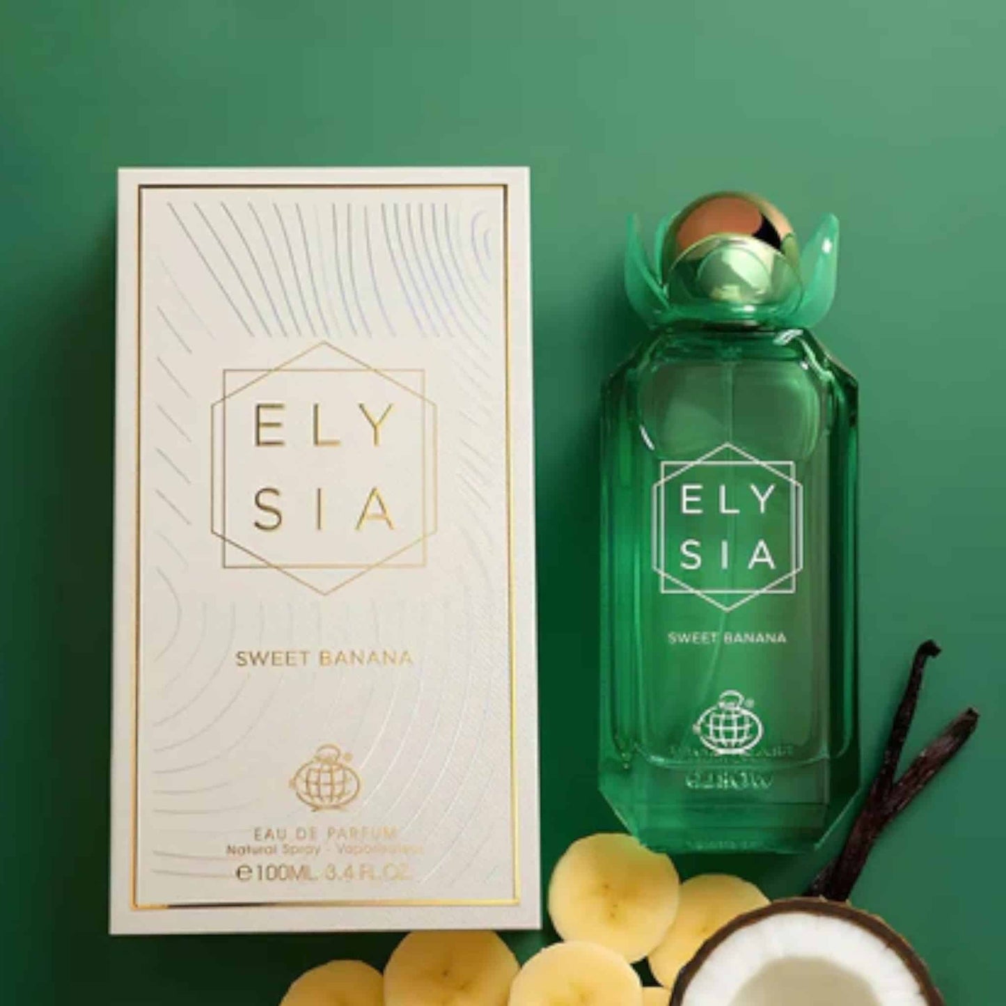 Elysia Sweet Banana 100ml Eau de Parfum by Fragrance World perfume bottle close up