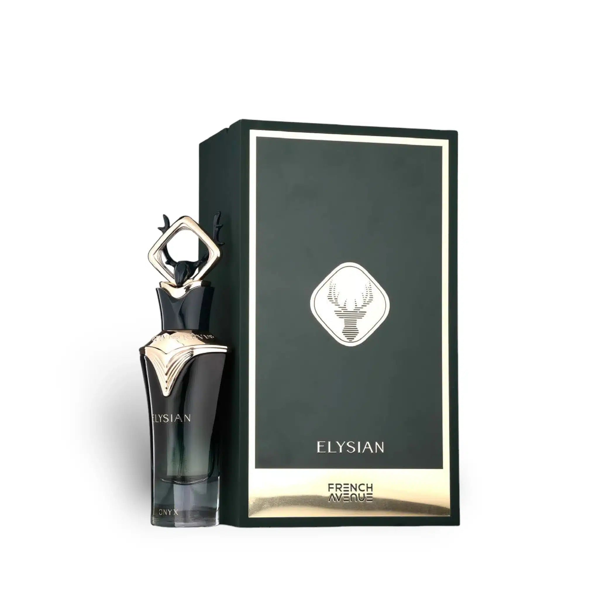Elysian Onyx 100ml Eau de Parfum by French Avenue bottle and box