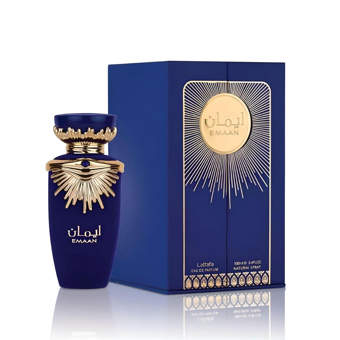 Emaan 100ml Eau de Parfum by Lattafa bottle and box