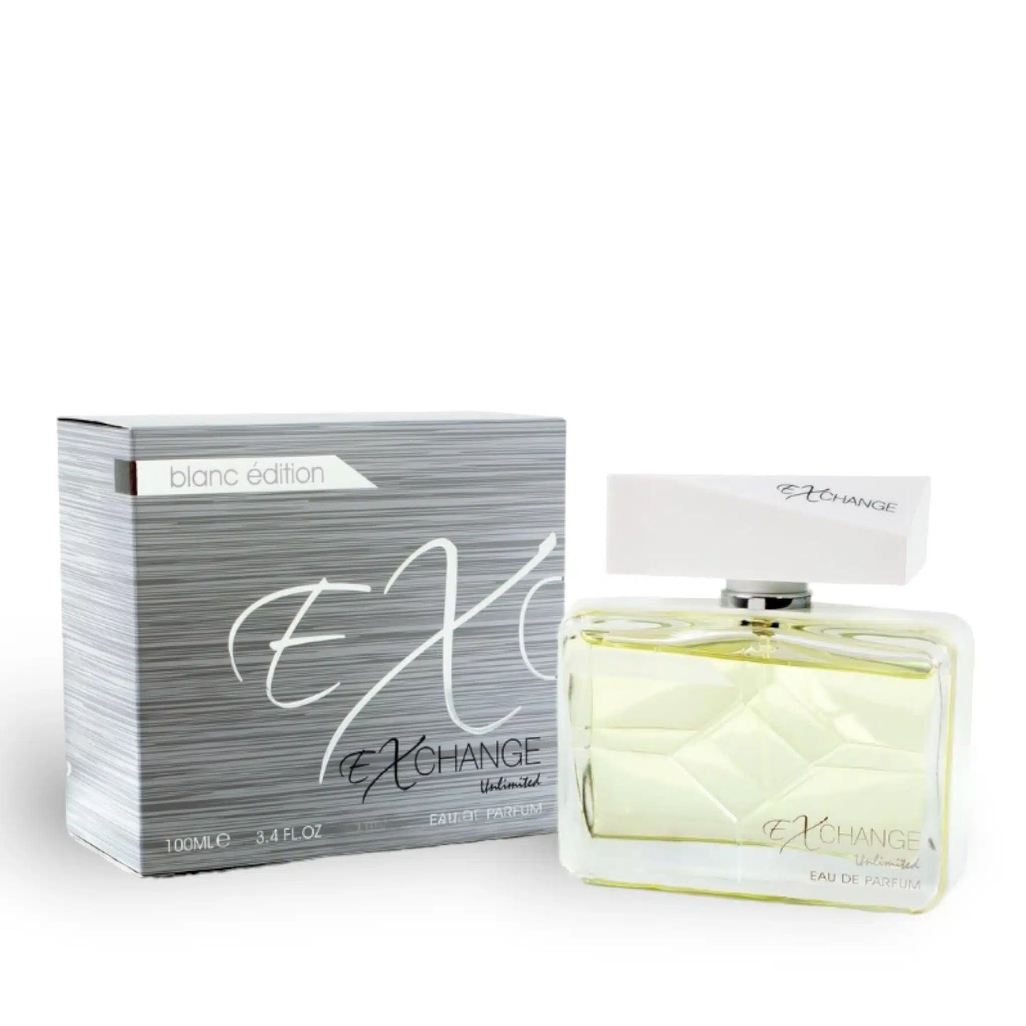 Exchange Unlimited Blanc Edition 100ml Eau de Parfum by Fragrance World bottle and box
