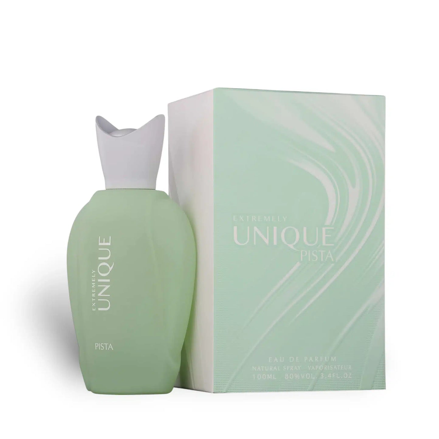 Extremely Unique Pista 100ml Eau de Parfum by Fragrance World bottle and box