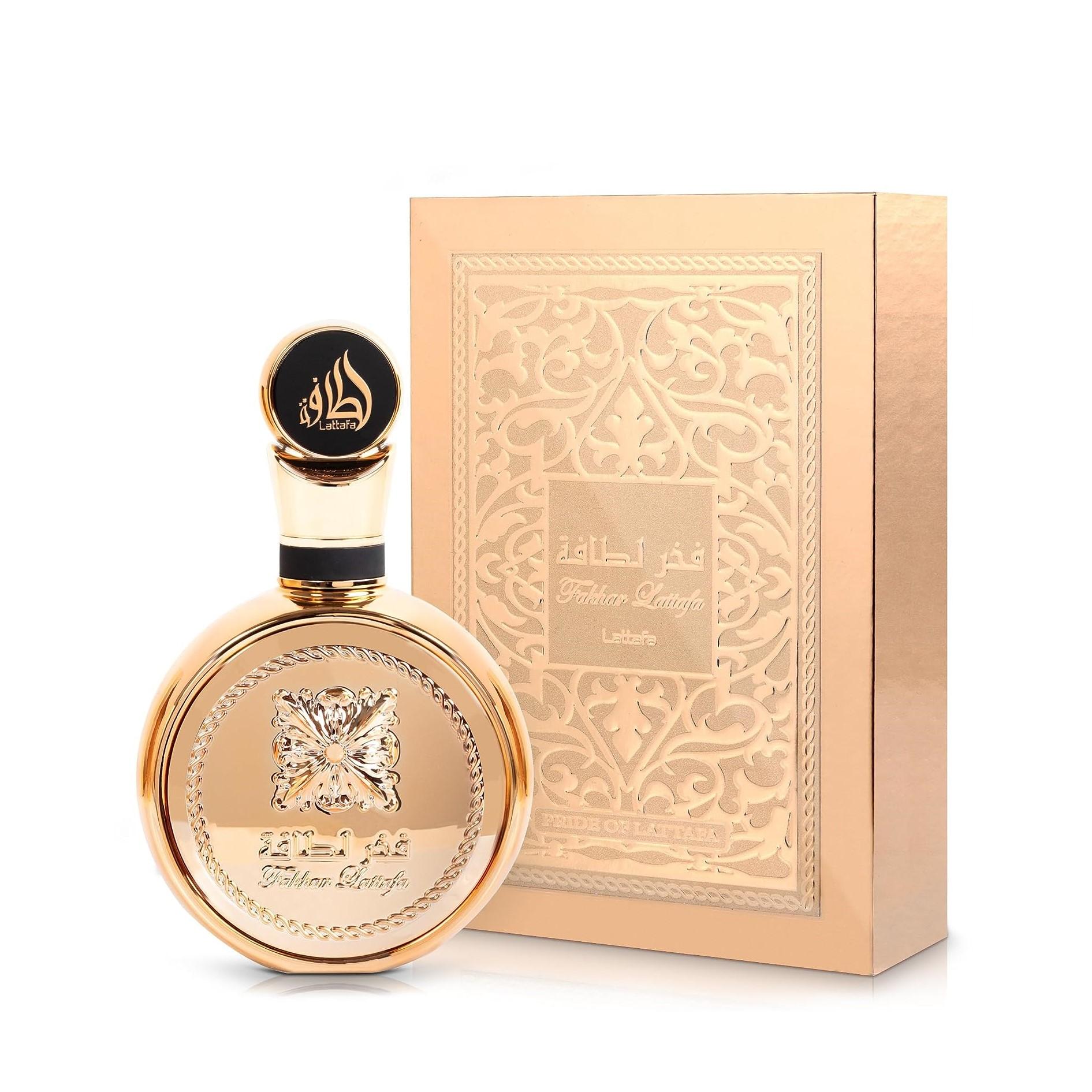 Fakhar Lattafa Gold 100ml Extrait de Parfum by Lattafa bottle and box