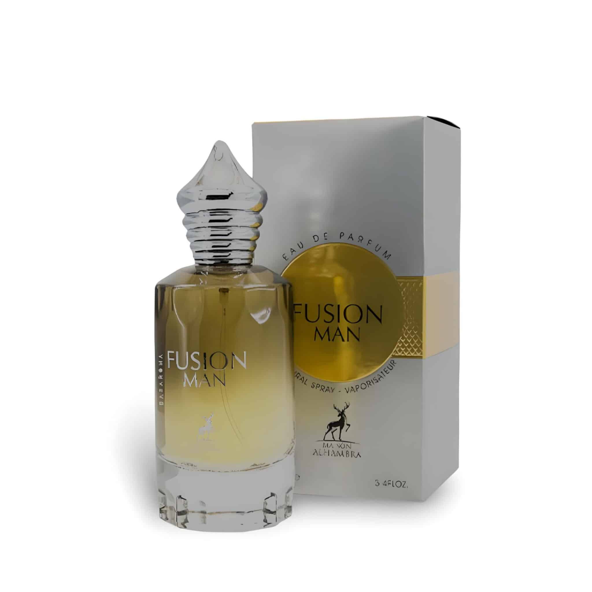 Fusion Man 100ml Eau de Parfum by Maison Alhambra bottle and box