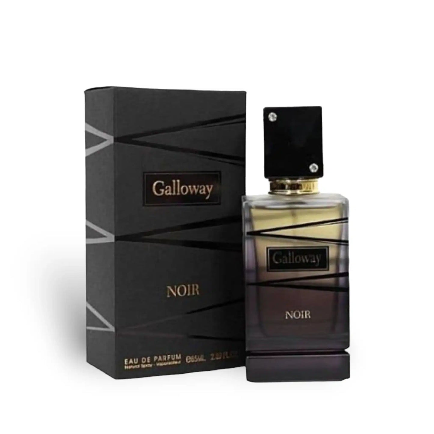 Galloway Noir 85ml Eau de Parfum by Fragrance World bottle and box