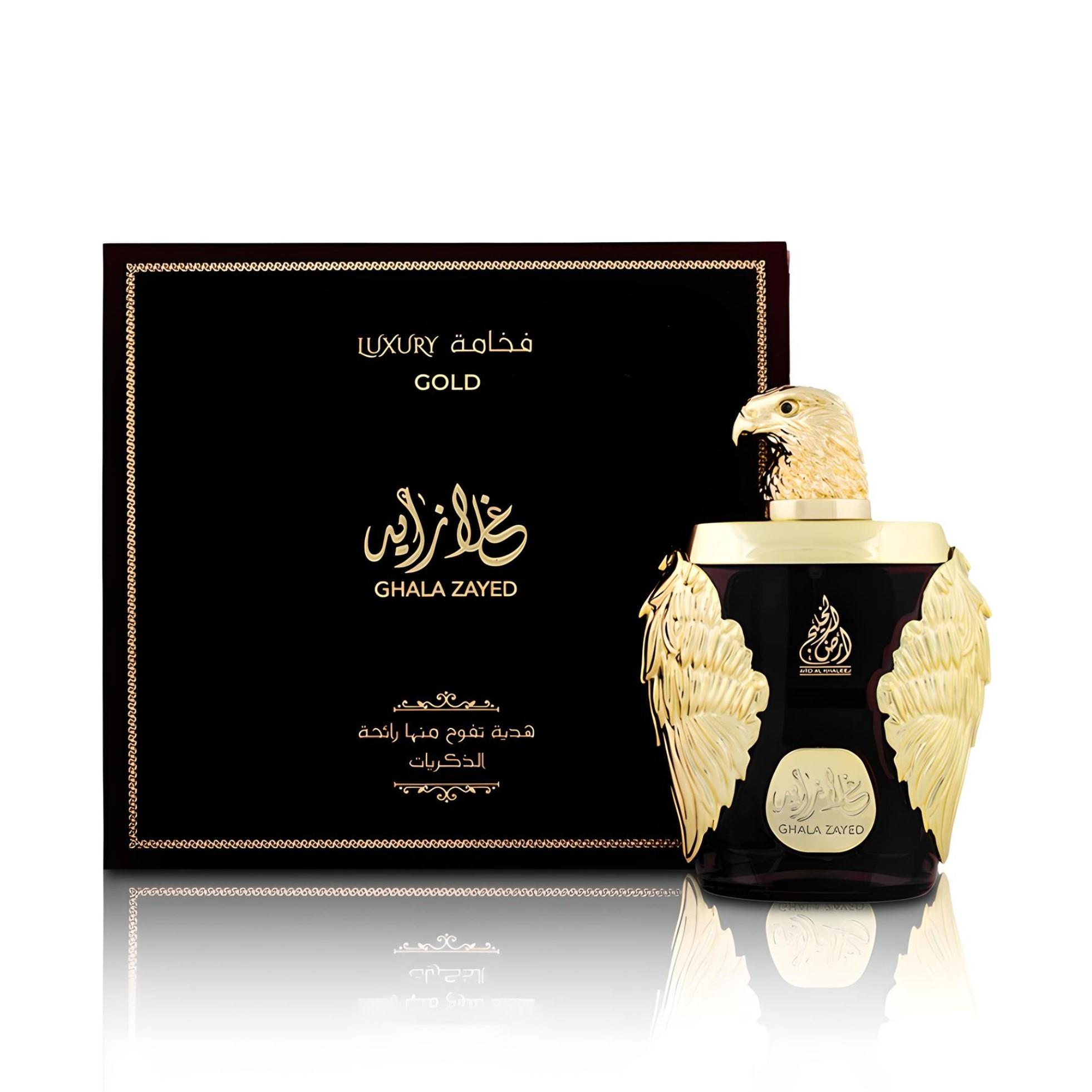 Ghala Zayed Luxury Gold 100ml Eau de Parfum by Ard Al Khaleej bottle and box
