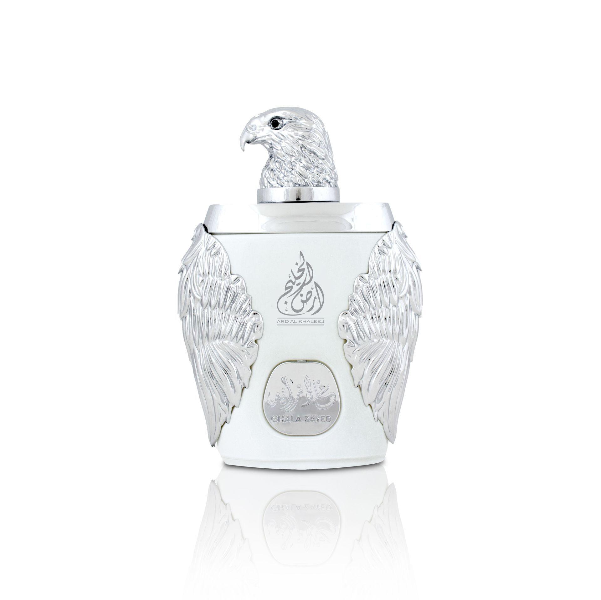 Ghala Zayed Luxury Silver 100ml Eau de Parfum by Ard Al Khaleej fragrance packaging front view