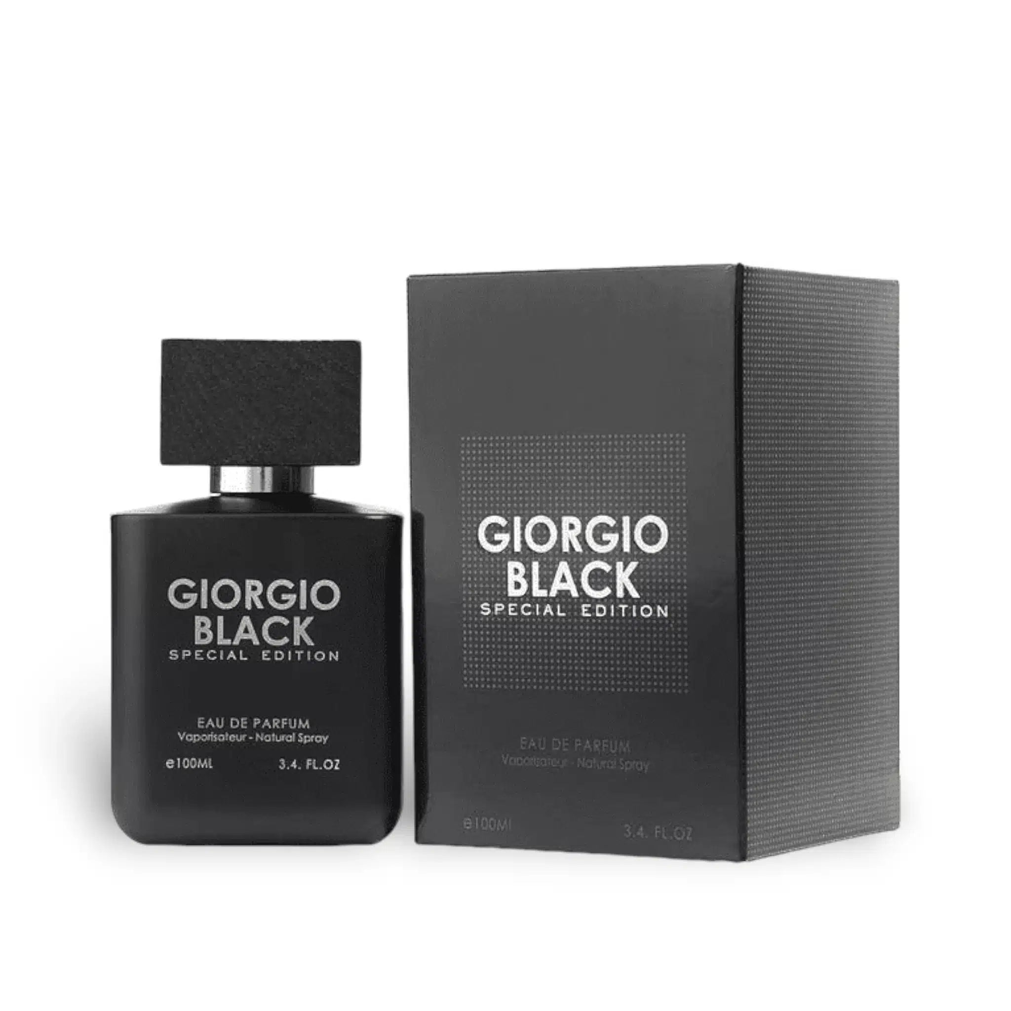 Giorgio Black Special Edition 100ml Eau de Parfum by Fragrance World bottle and box