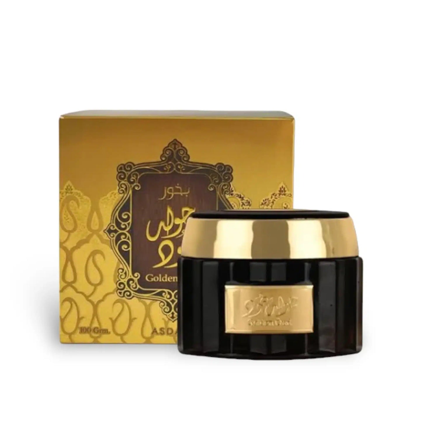 Golden Oud 35g Bukhoor Incense by Asdaaf bakhoor incense packaging