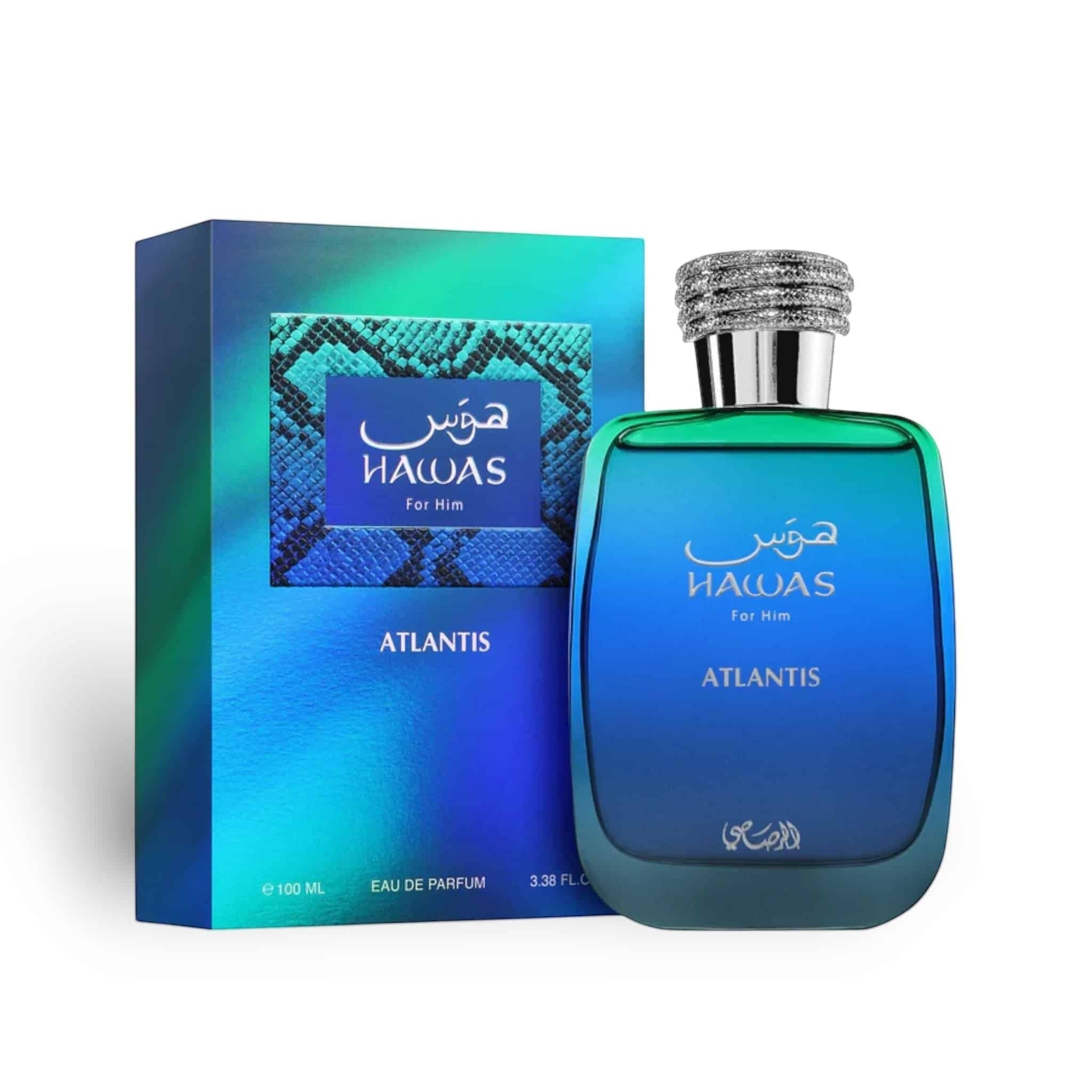 Hawas Atlantis 100ml Eau de Parfum by Rasasi bottle and box