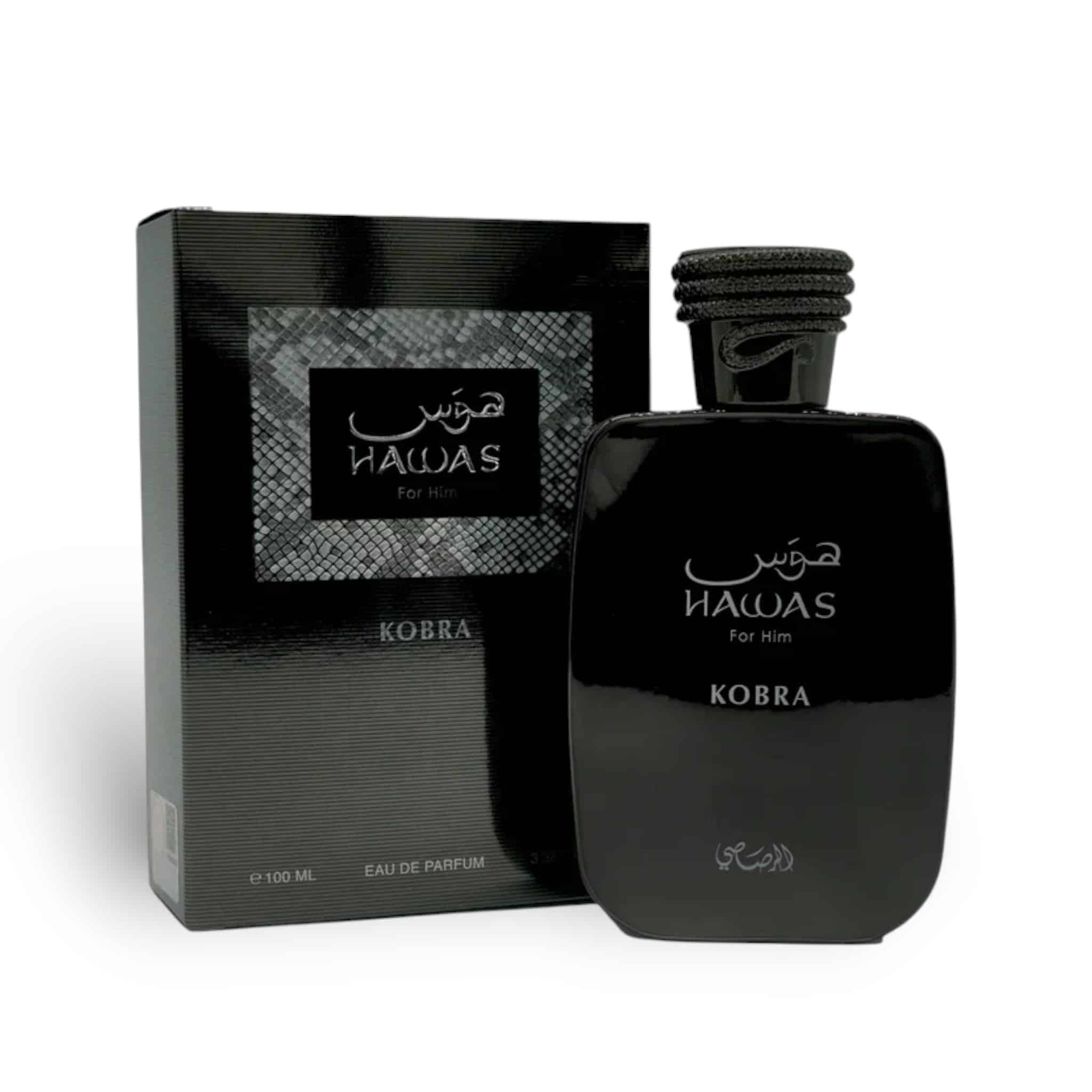 Hawas Kobra For Him 100ml Eau de Parfum by Rasasi bottle and box