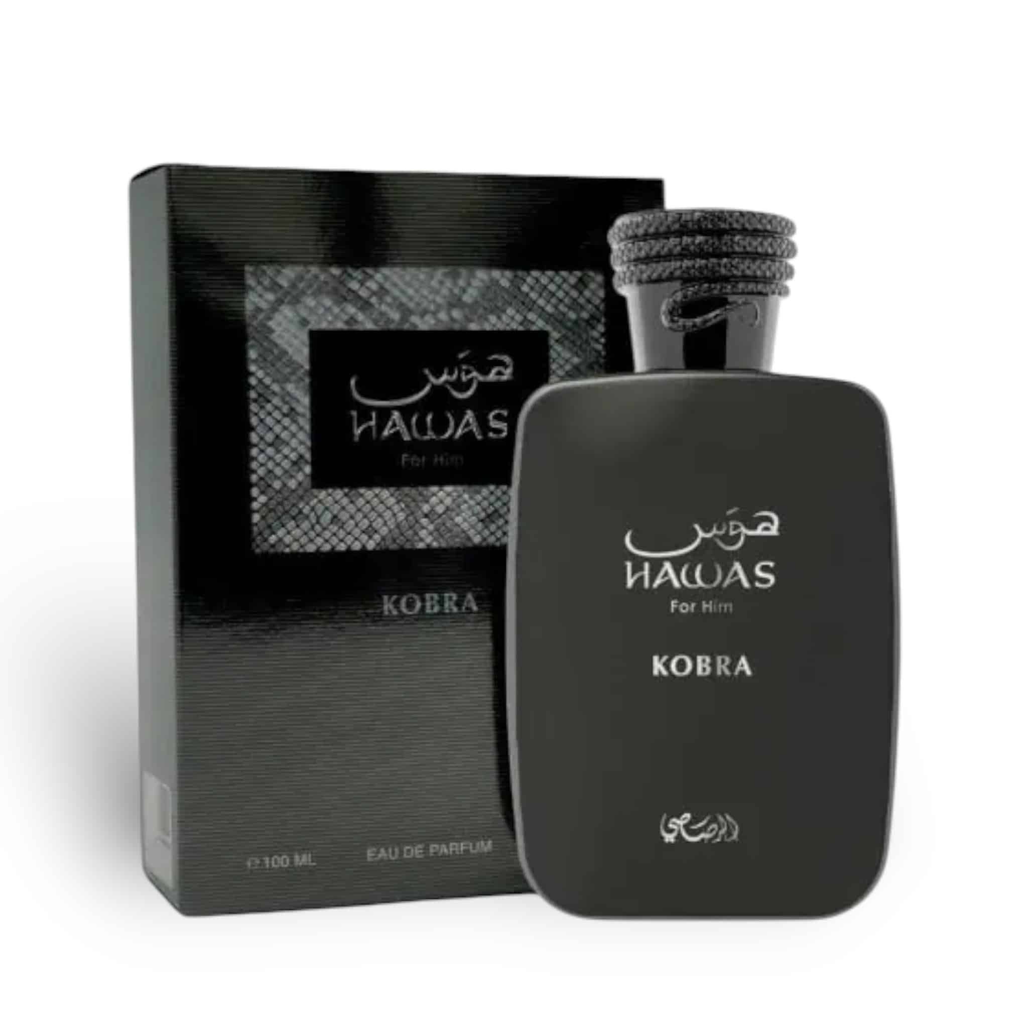 Hawas Kobra For Him 100ml Eau de Parfum by Rasasi perfume bottle close up