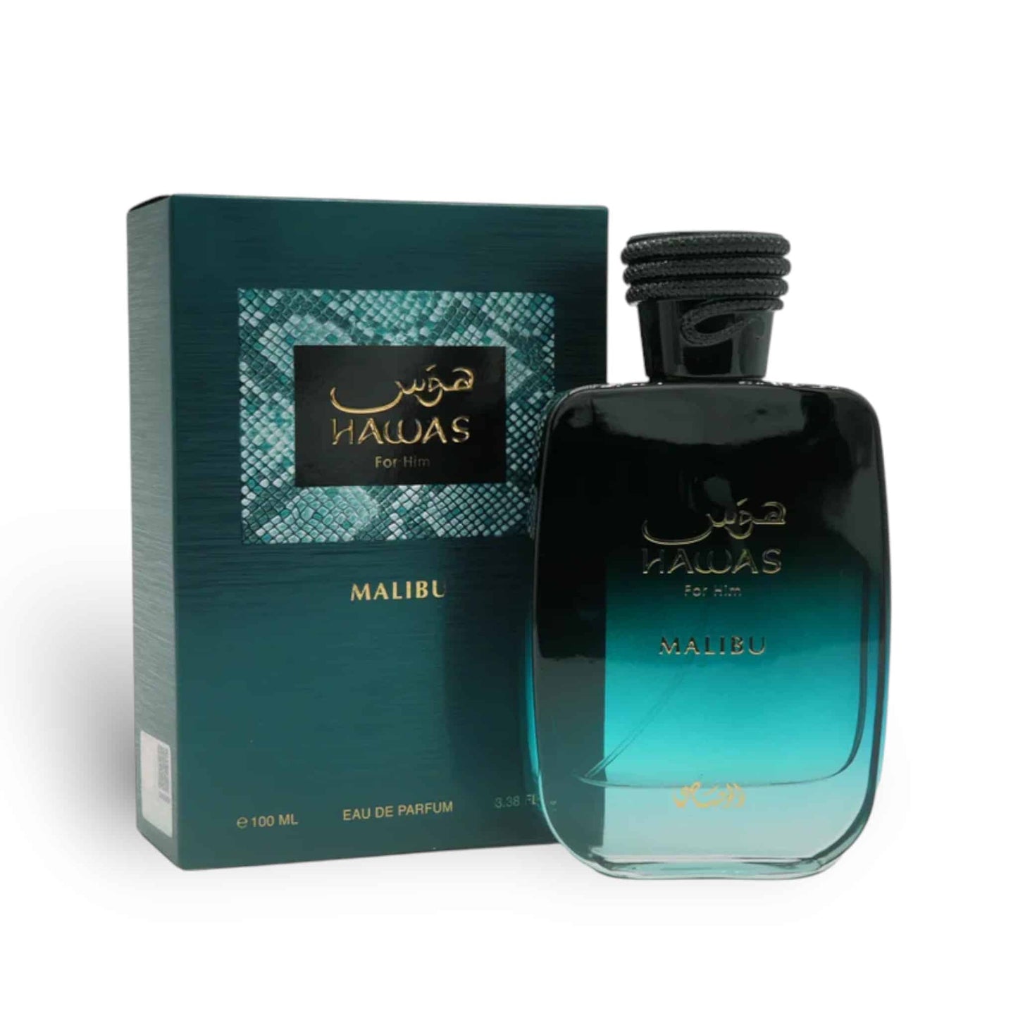 Hawas Malibu For Him 100ml Eau de Parfum by Rasasi bottle and box