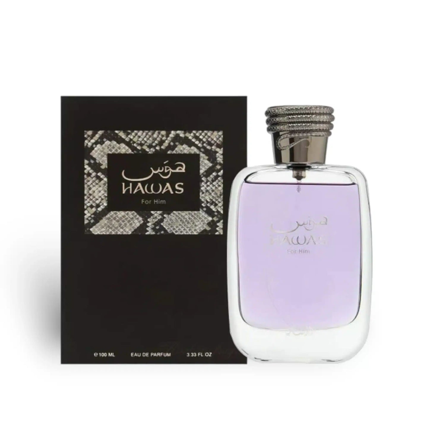 Hawas for Him 100ml Eau de Parfum by Rasasi bottle and box