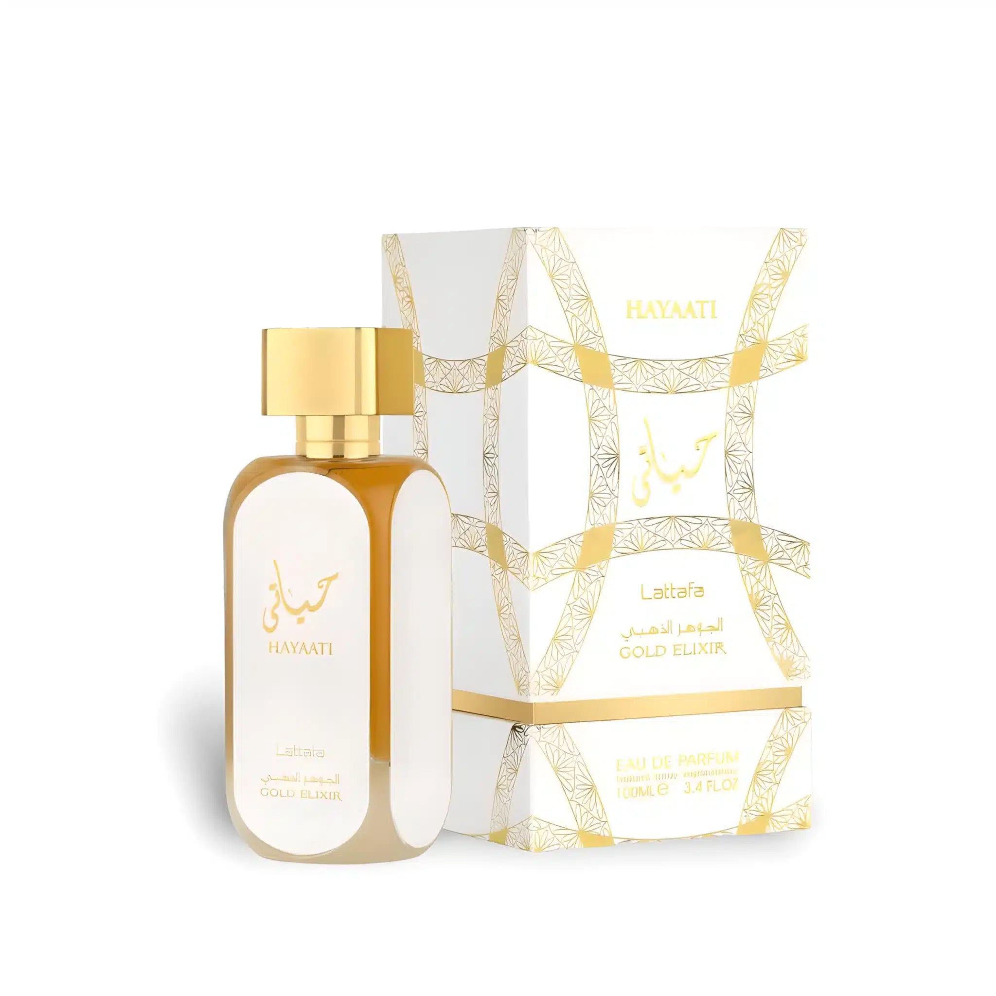 Hayaati Gold Elixir 100ml Eau de Parfum by Lattafa bottle and box