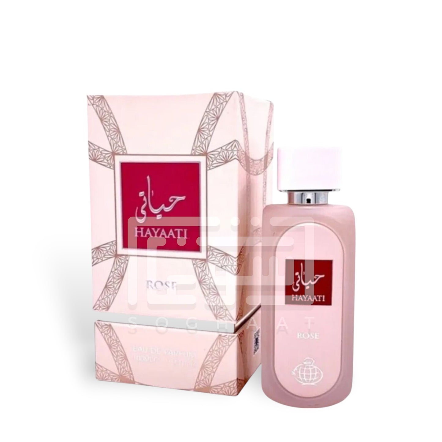 Hayaati Rose 100ml Eau de Parfum by Fragrance World bottle and box
