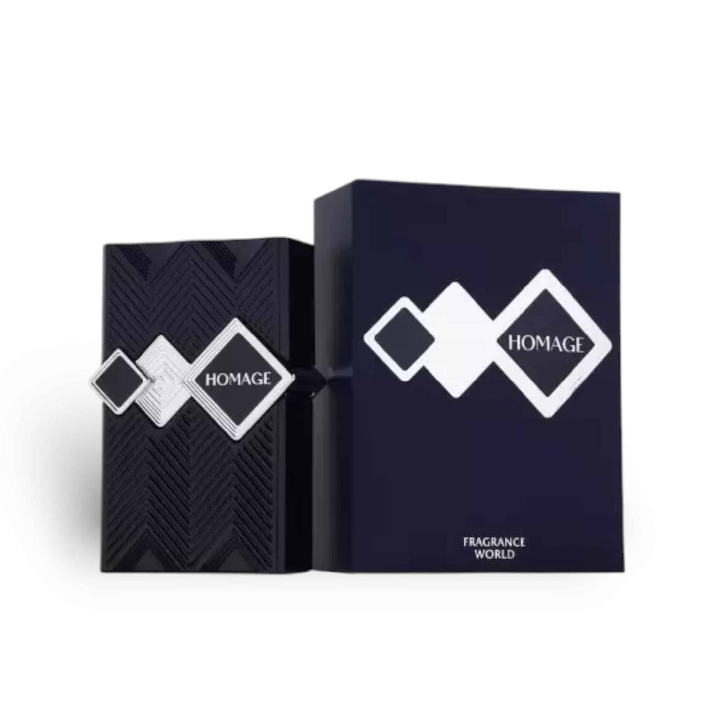 Homage 100ml Eau de Parfum by Fragrance World bottle and box