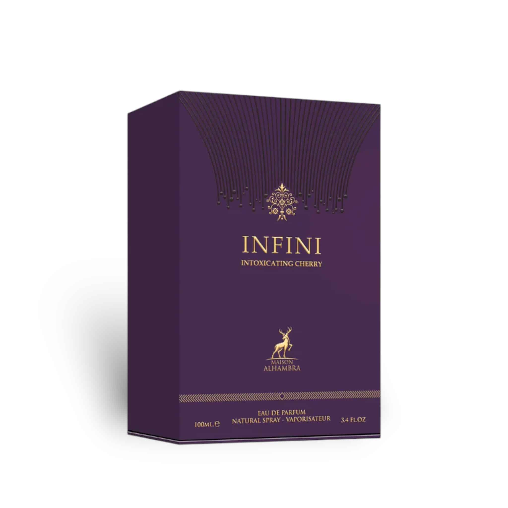 Infini Intoxicating Cherry 100ml Eau de Parfum by Maison Alhambra perfume bottle close up