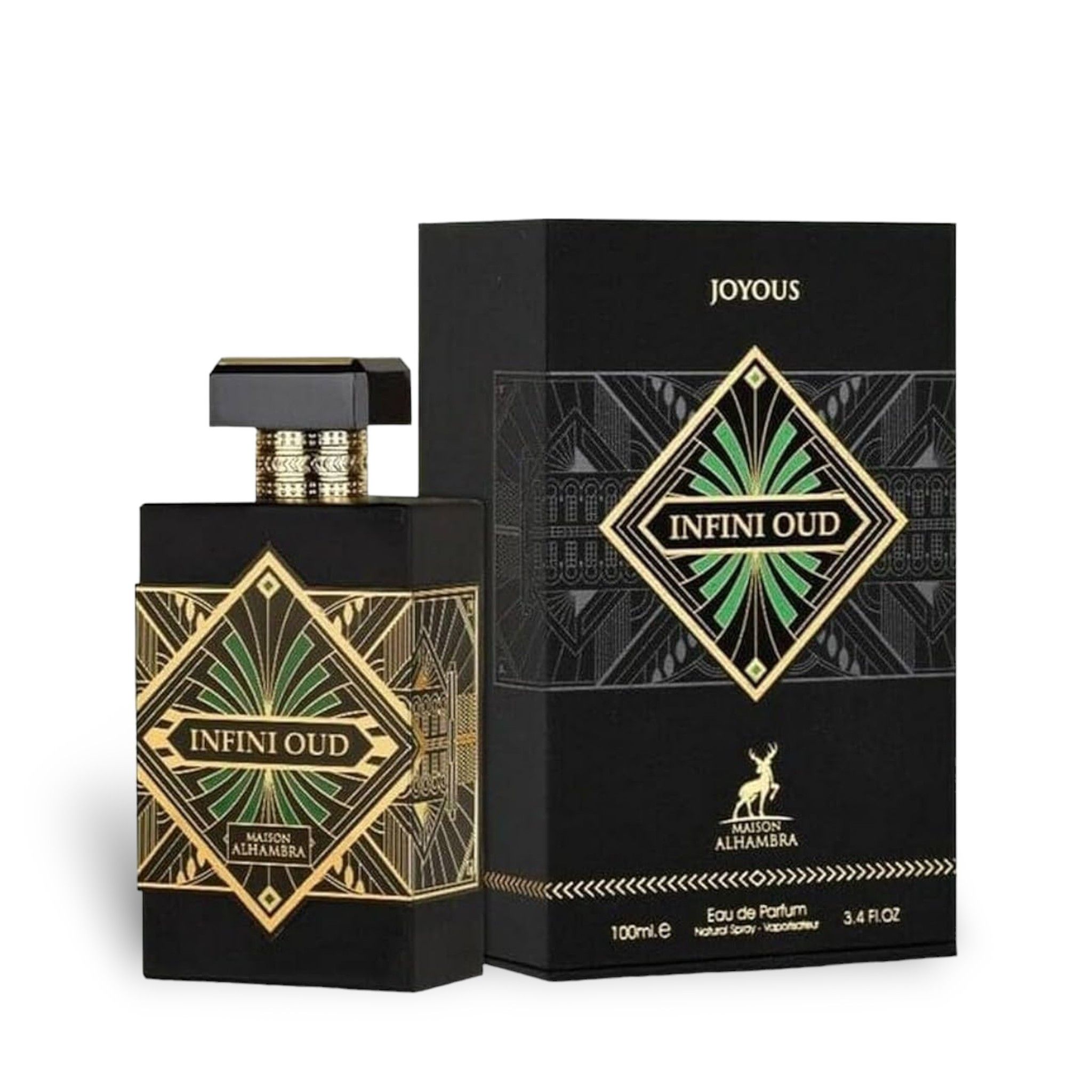 Infini Oud Joyous 100ml Eau de Parfum by Maison Alhambra bottle and box