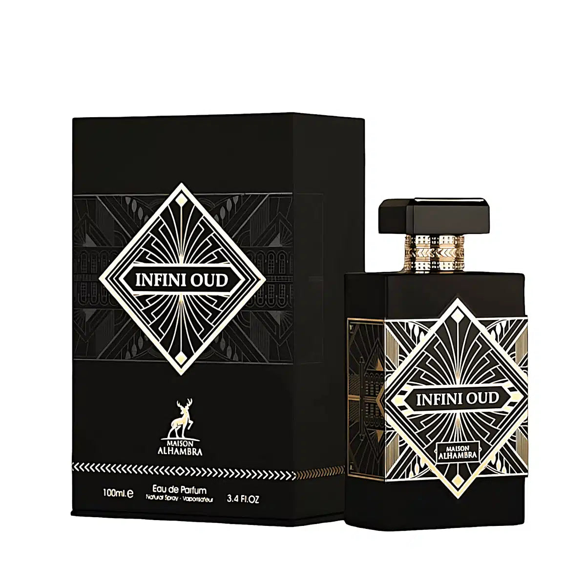 Infini Oud 100ml Eau de Parfum by Maison Alhambra bottle and box