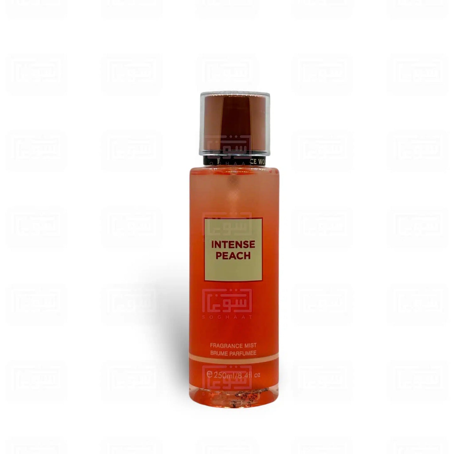Intense Peach Body Mist 250ml Eau de Parfum by Fragrance World body spray can and packaging