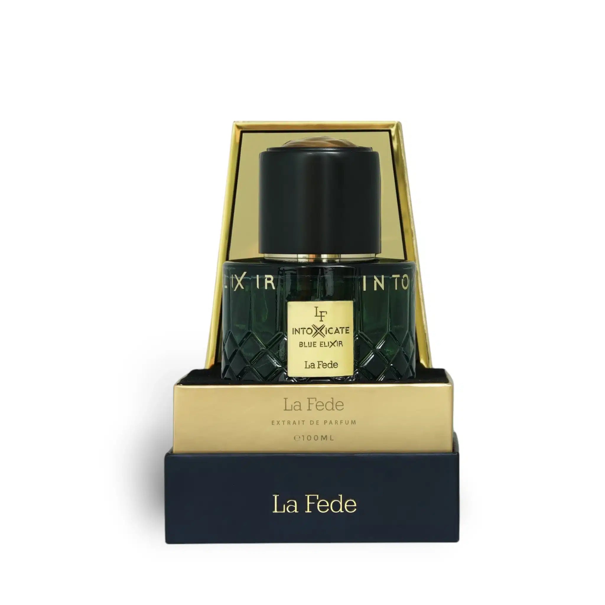 Intoxicate Blue Elixir 100ml Eau de Parfum by Khadlaj perfume bottle close up