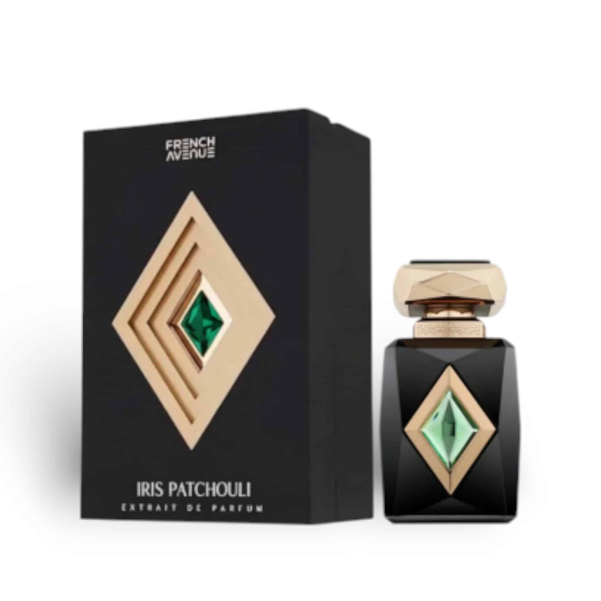 Iris Patchouli 80ml Extrait de Parfum by French Avenue bottle and box