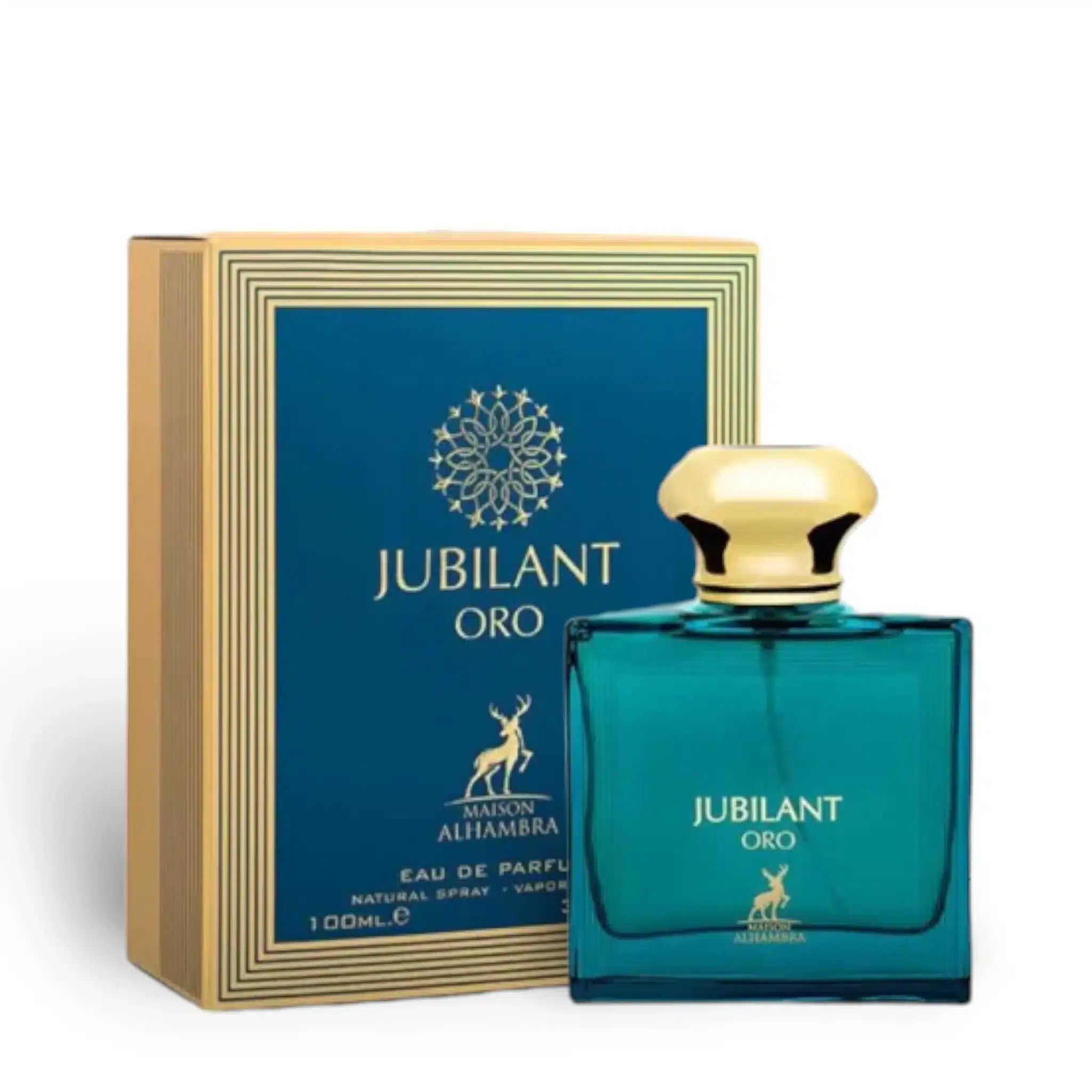 Jubilant Oro 100ml Eau de Parfum by Maison Alhambra bottle and box