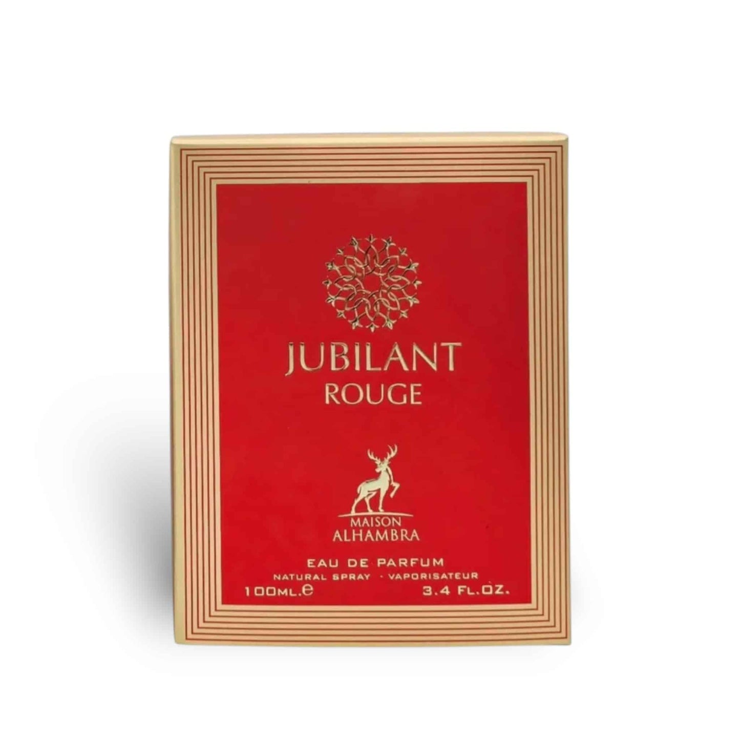 Jubilant Rouge 100ml Eau de Parfum by Maison Alhambra perfume bottle close up