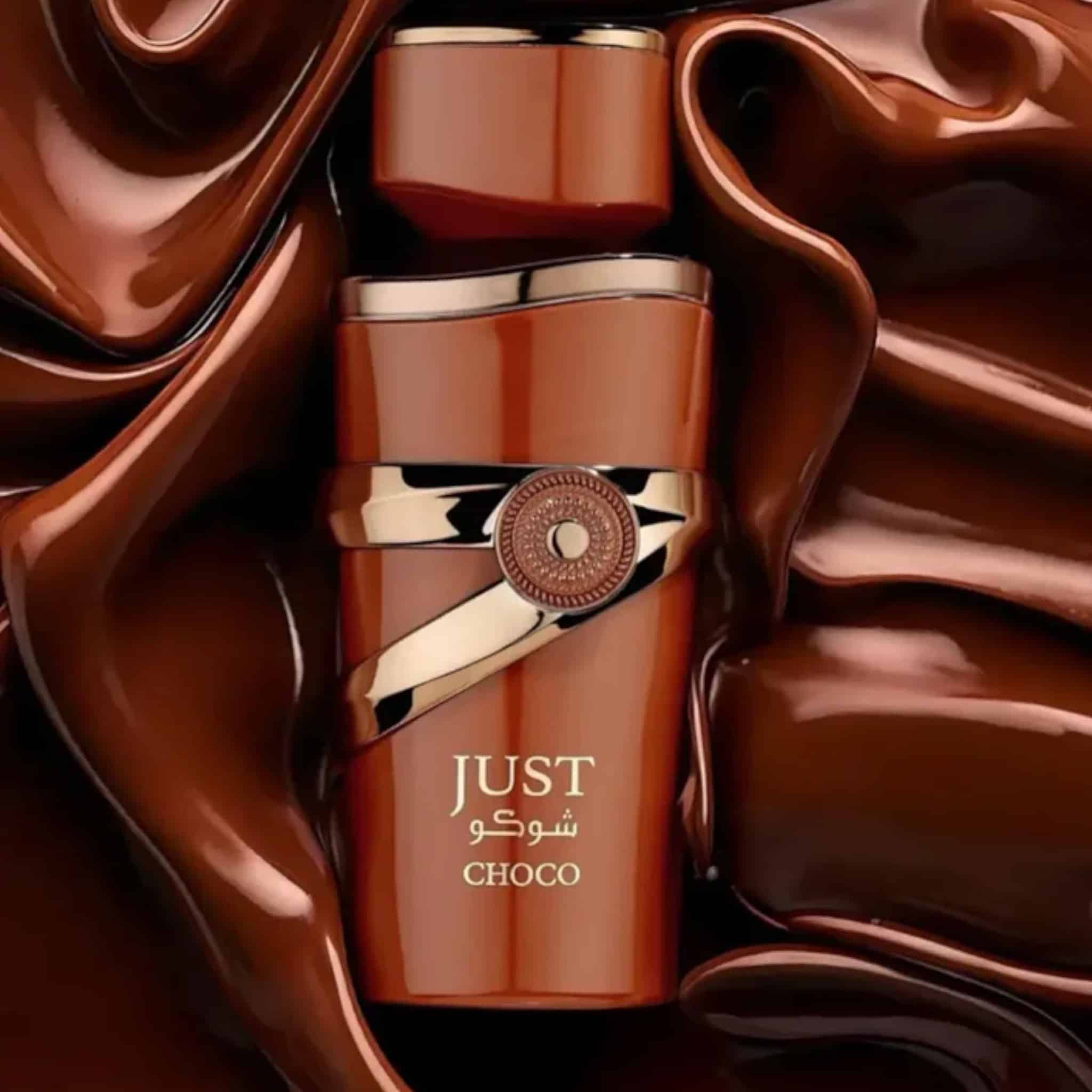 Just Choco 100ml Eau de Parfum by Fragrance World fragrance packaging front view