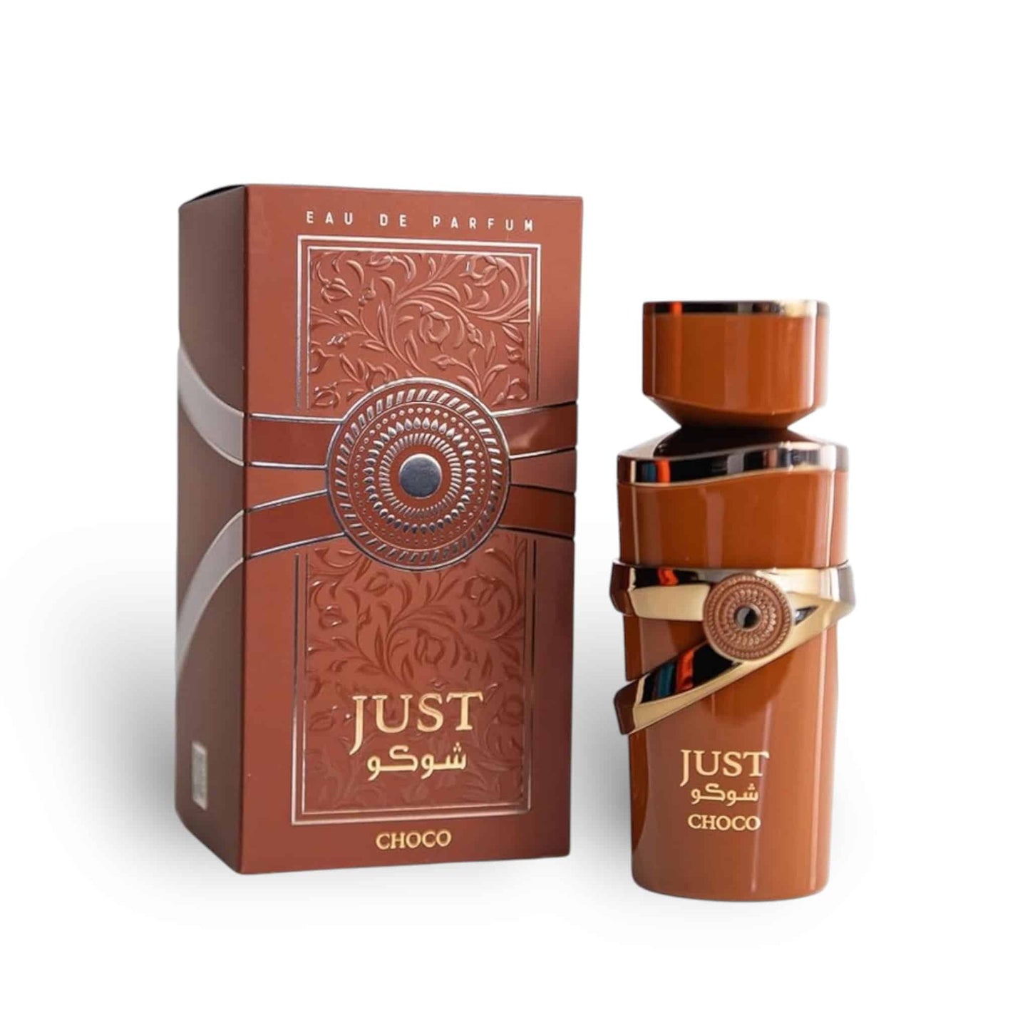 Just Choco 100ml Eau de Parfum by Fragrance World bottle and box