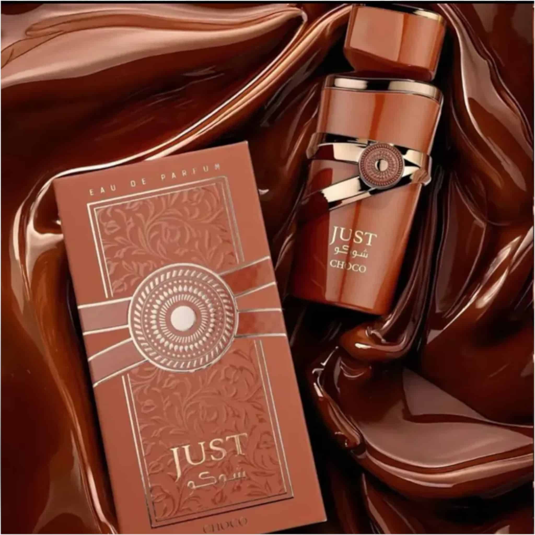 Just Choco 100ml Eau de Parfum by Fragrance World perfume bottle close up