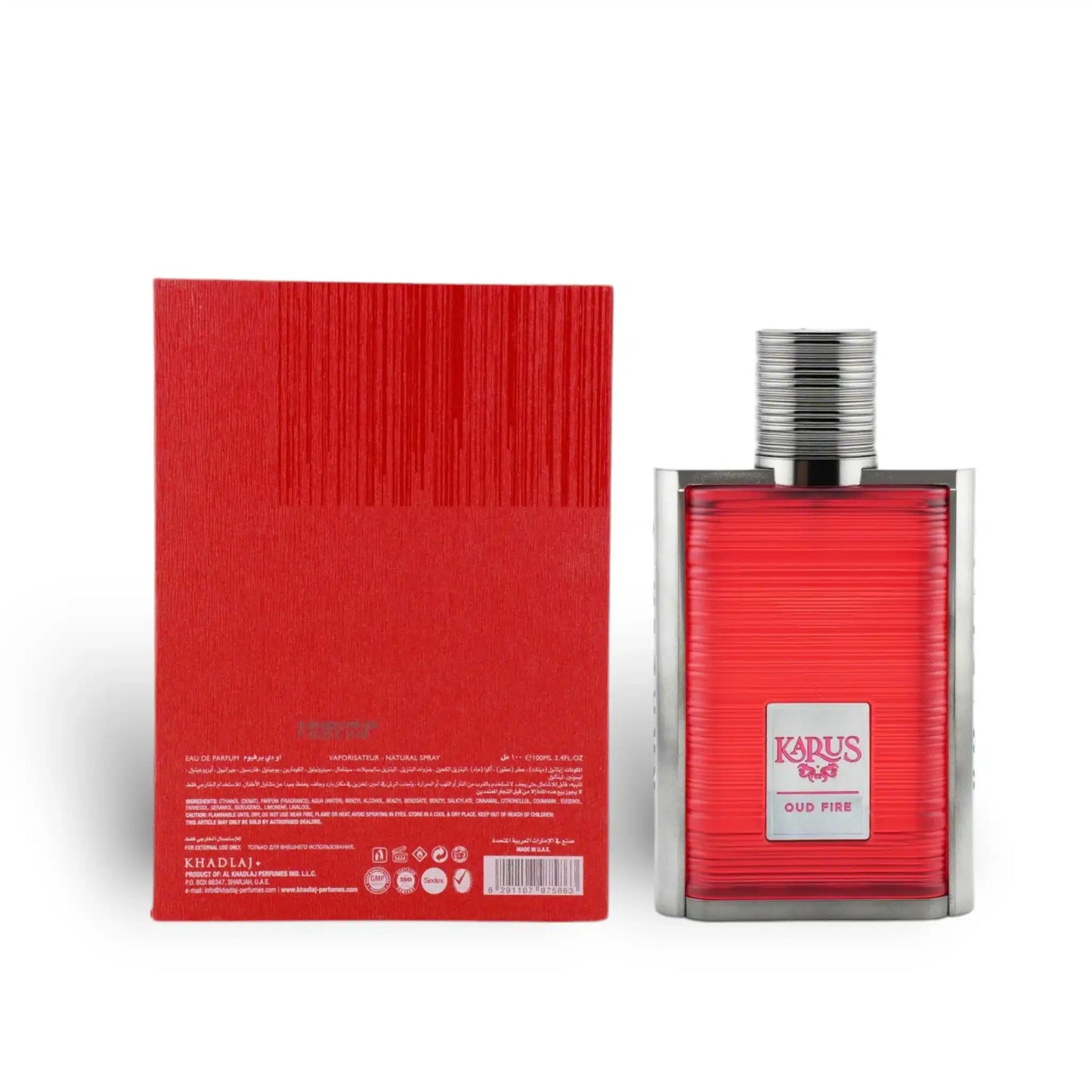 Karus Oud Fire 100ml Eau de Parfum by Khadlaj perfume bottle close up