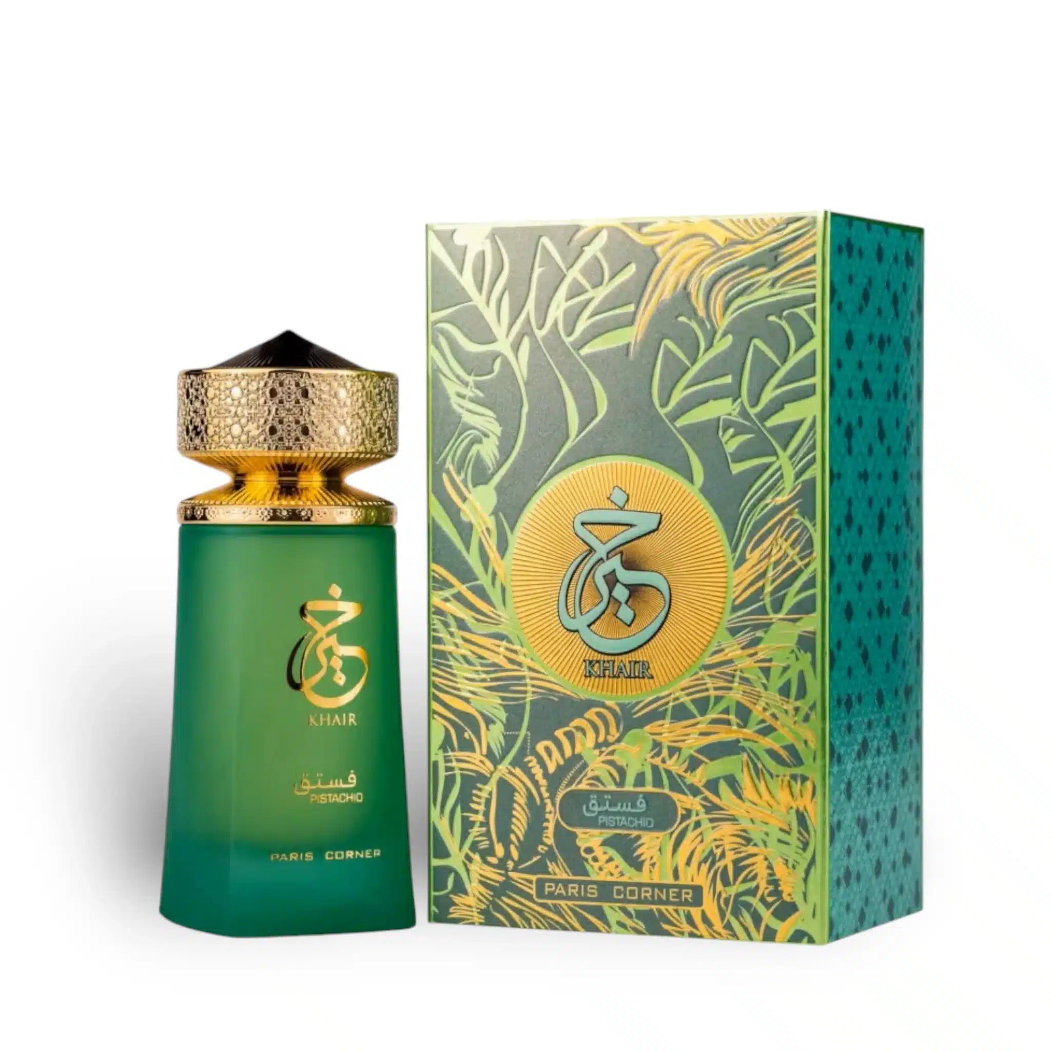 Khair Pistachio 100ml Eau de Parfum by Paris Corner perfume bottle close up