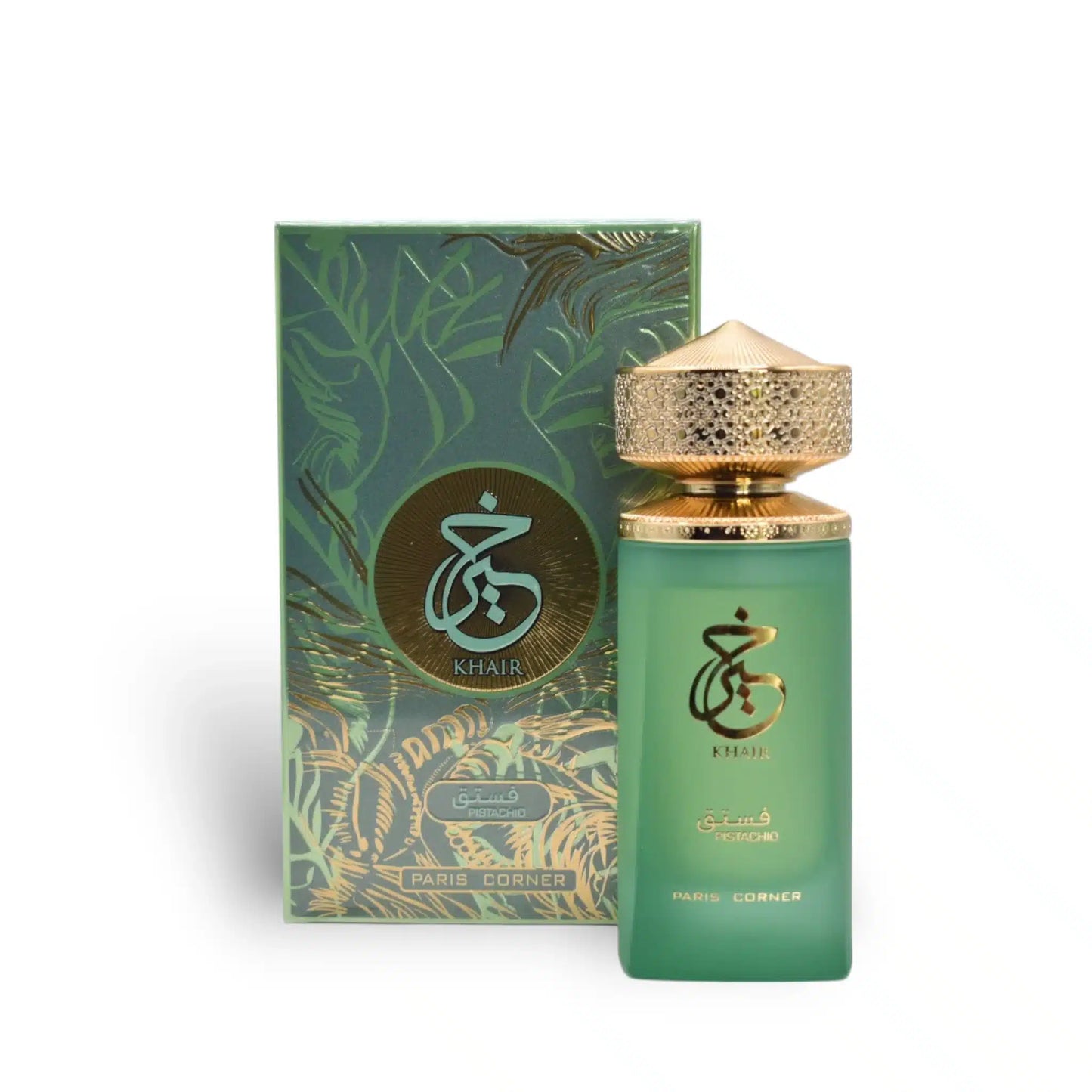 Khair Pistachio 100ml Eau de Parfum by Paris Corner bottle and box