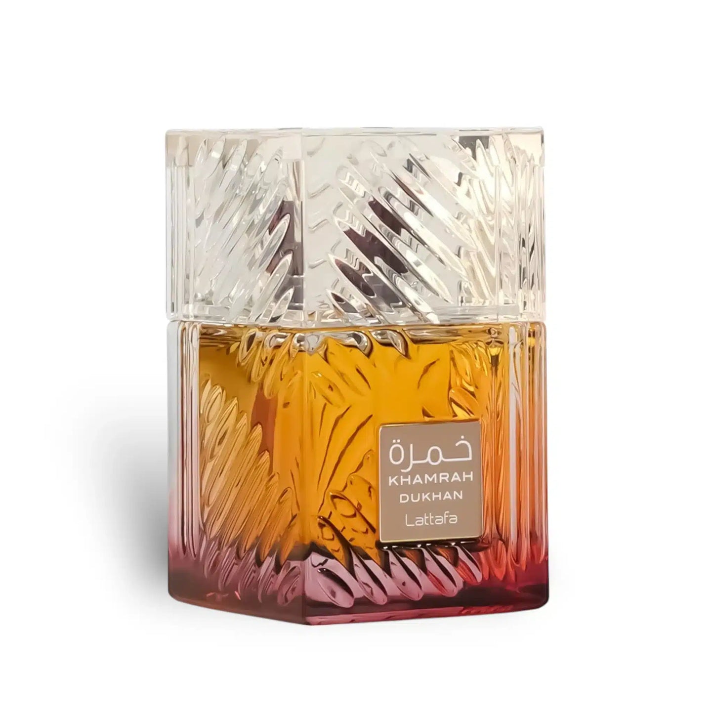 Khamrah Dukhan 100ml Eau de Parfum by Lattafa perfume bottle close up