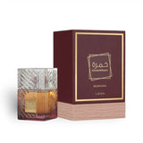 Khamrah Dukhan 100ml Eau de Parfum by Lattafa bottle and box