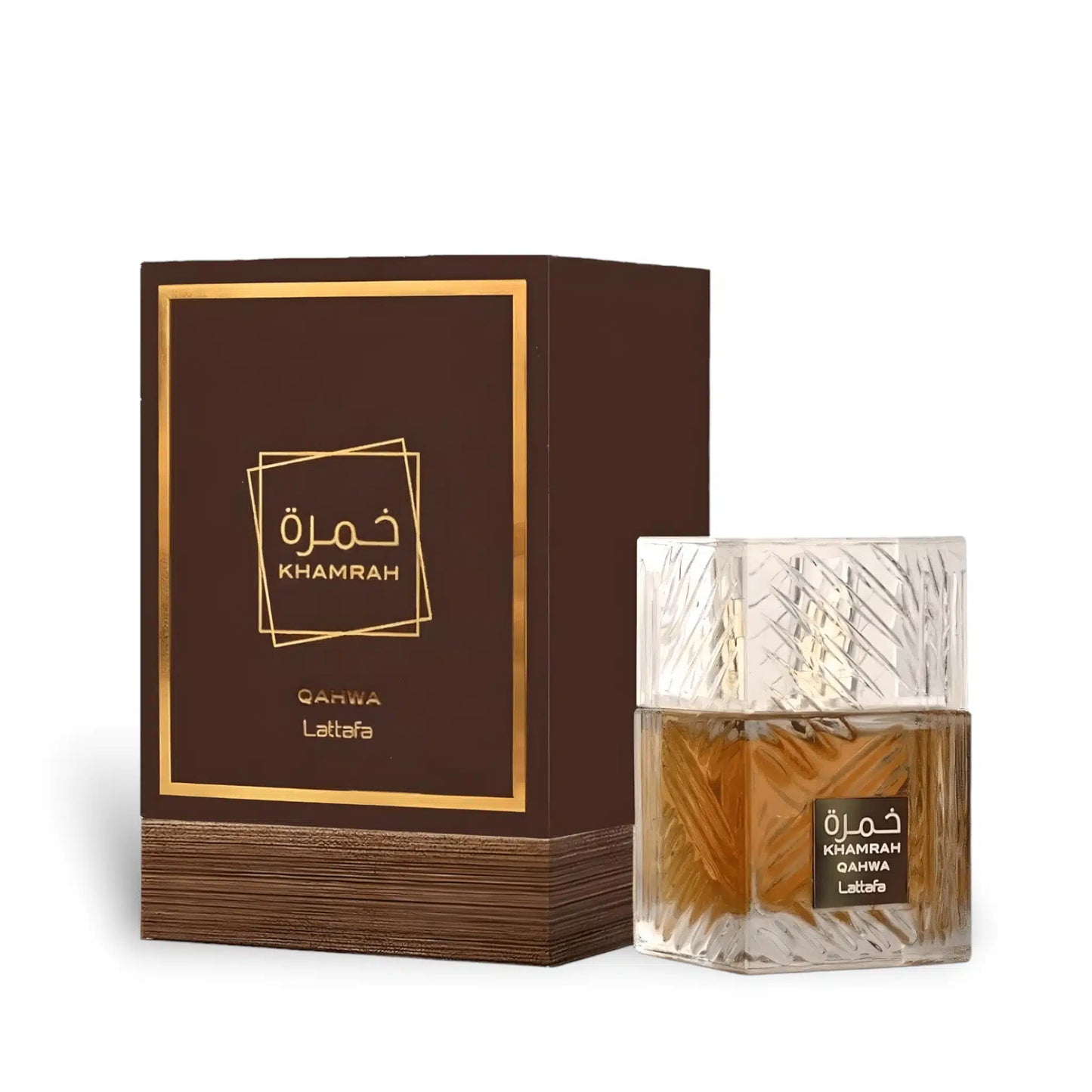 Khamrah Qahwa 100ml Eau de Parfum by Lattafa bottle and box